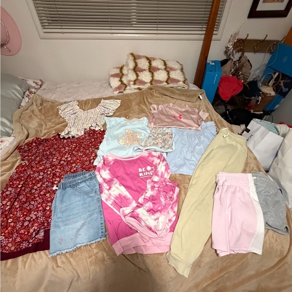Kids Girls Clothing Bundle Tops, Pajamas, Bottoms, Dress size 6X-8